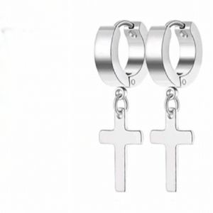 NEW Dangle Cross Hoop Stainless Steel Earrings
